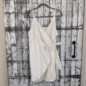 Showpo letting down easy white slip on linen wrap dress